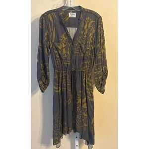 Holding Horses Women Sm. Floral Button Down  Dress Anthropologie Gray Yellow